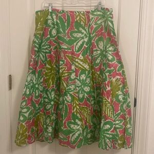 100% Cotton Ruby Rd. Road Bright Floral Green and Pink Skirt Size 16